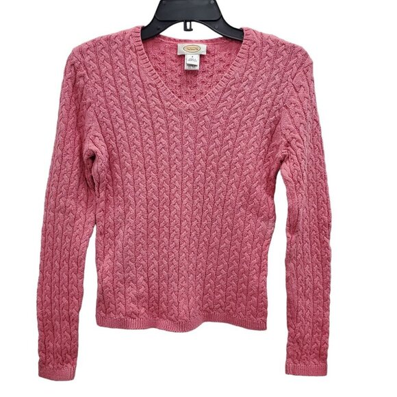 Talbots Y2K Pink Super Soft Cotton Blend Cable Knit V-Neck Sweater Barbie Size S - Picture 1 of 4